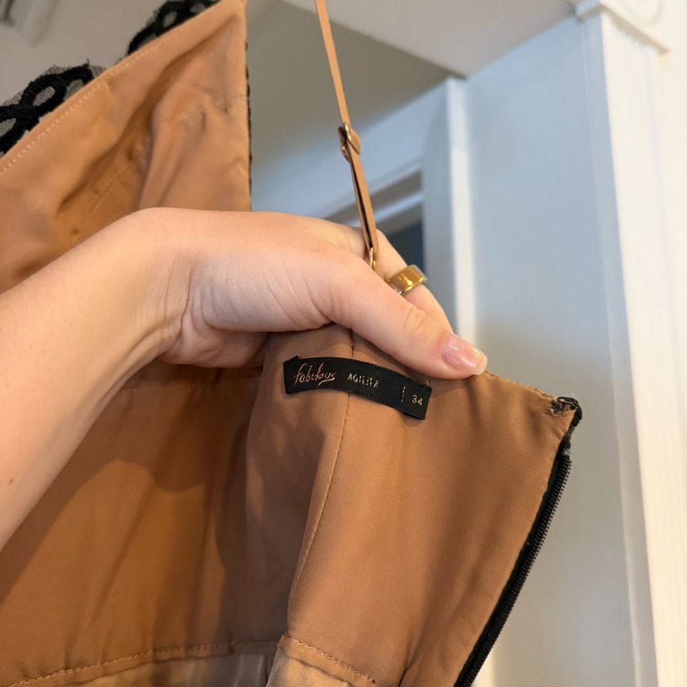 Fabulous Agilita Black Tie Applique Overlay Nude Trumpet Mermaid Dress Sz XS - Picture 11 of 12